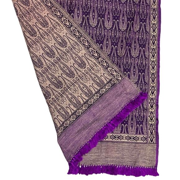 Vintage Large 89” Wool Shawl Wrap Woven Purple Himalayan Paisley Tibet India - Picture 5 of 5